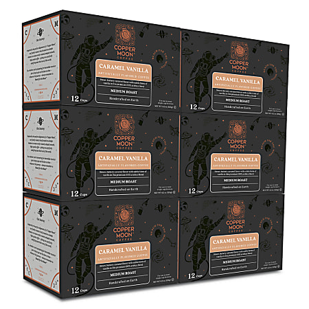 Copper Moon Single-Serve Coffee K-Cups, Caramel Vanilla, 12 K-Cups Per Pack, Case Of 6 Packs
