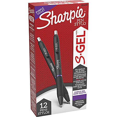 Sharpie® S-Gel Pens, Medium Point, 0.7 mm, Black Barrel, Purple Ink, Pack Of 12 Pens