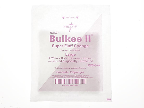 Medline Bulkee Super Fluff Sterile Sponges, 7 3/4" x 8 3/4", White, 2 Sponges Per Pack, Case Of 200 Packs