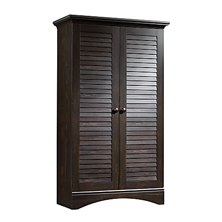 Sauder® Harbor View Storage Cabinet With Louvered Doors, 61"H x 35-5/16"W x 16-3/4"D, Black