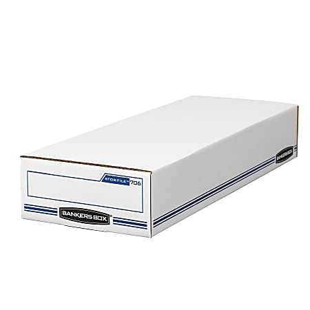 Bankers Box® Stor/File™ Check/Deposit Slip Storage Box With Flip-Top Closure, 24" x 9" x 4", 60% Recycled, White/Blue