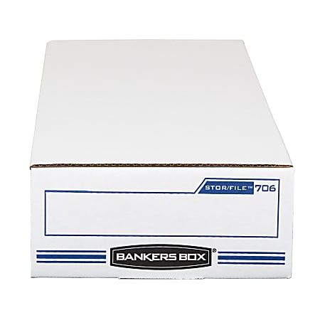 Bankers Box CheckDeposit Slip Storage Box With Flip Top Closure 24 x 9 x 4 60percent Recycled WhiteBlue - Depot