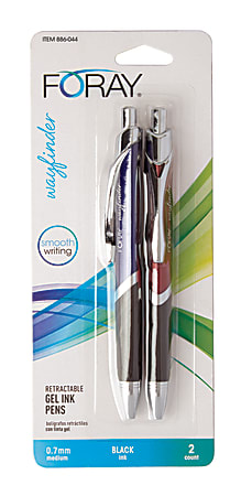 FORAY® Wayfinder Retractable Ballpoint Gel Pens, 0.7 mm, Fine Point, Blue/Red Barrel, Black Ink, Pack Of 2