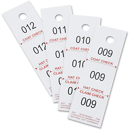Safco 3-part Coat Room Checks - 5" Length x 1.50" Width - Rectangular - 1 to 500 Print Serial - 500 / Pack - Paper - White