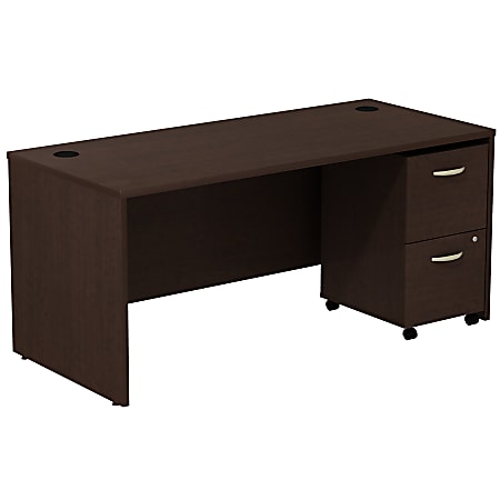 Bush Business Furniture Components Desk With 2-Drawer Mobile Pedestal, Mocha Cherry, Premium Installation