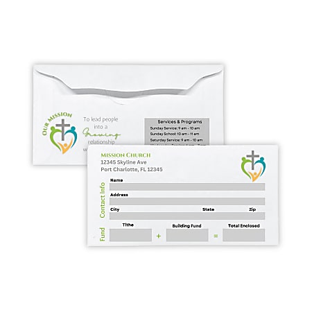 Custom Easy Open Flap Church Tithing Envelopes, Full Color Front And Back,  3-1/8" x 6-1/4", 24 LB White Wove, Box Of 500