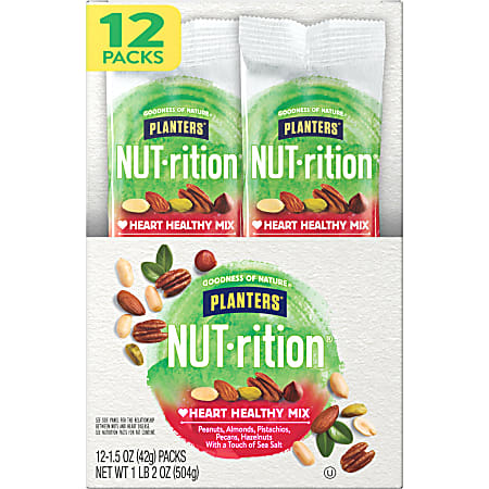 Planters Nut-Trition Heart Healthy Mix Pouches, 1.5 Oz, Box Of 12