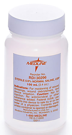 Medline Sterile Saline Solution Containers Irrigation 100 mL Pack Of 48 ...