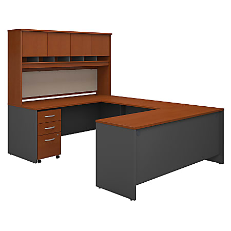 Bush Business Furniture Components 72"W U-Shaped Desk With Hutch And Storage, Auburn Maple/Graphite Gray, Premium Installation
