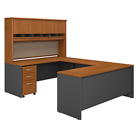 Bush Business Furniture 72"W U-Shaped Corner Desk With Hutch And Storage, Natural Cherry/Graphite Gray, Premium Installation