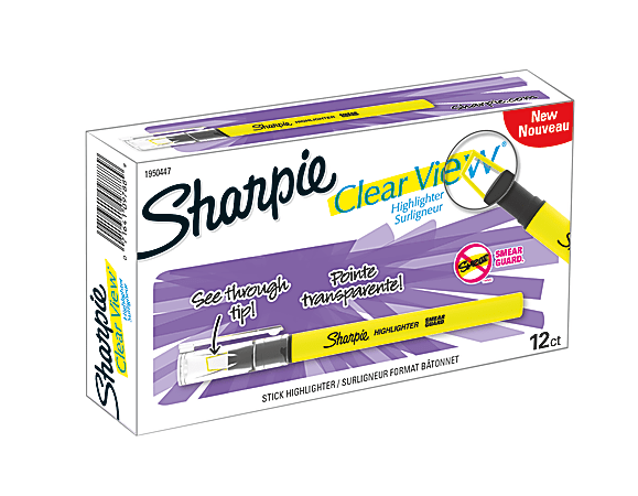 Sharpie® Clear View Stick Highlighters, Yellow, Pack Of 12