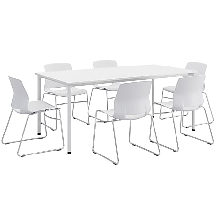 KFI Studios Dailey Table Set With 6 Sled Chairs, White Table/White Chairs