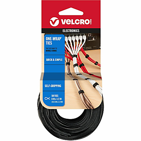 VELCRO® Brand One-Wrap Thin Ties - 5" Width - 8" Length - Black - 50 / Pack