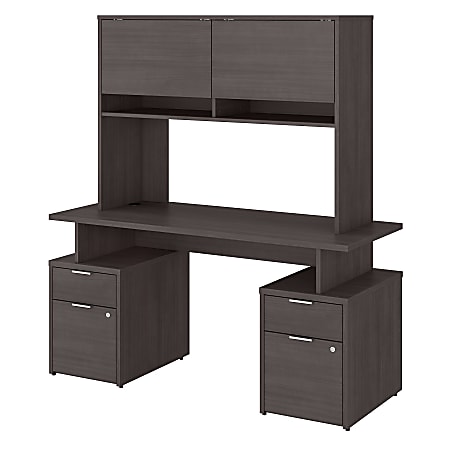 Bush Business Furniture Jamestown Desk With 4 Drawers And Hutch, 60"W, Storm Gray, Standard Delivery