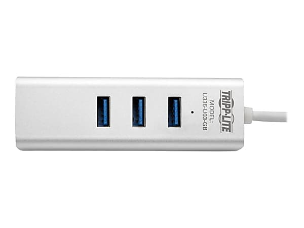 Tripp Lite USB 3.0 SuperSpeed to Gigabit Ethernet NIC Network Adapter w/ 3 Port USB Hub - Network adapter - USB 3.0 - Gigabit Ethernet x 1 + USB 3.0 x 3 - silver
