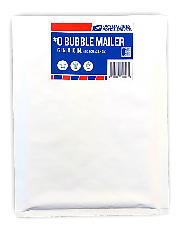 United States Postal Service #0 Bubble Mailers, 6" x 10", White/Red/Blue, Pack Of 60 Mailers