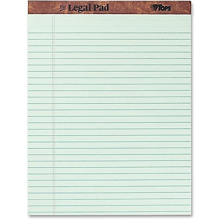 TOPS™ Docket™ Writing Pads, 8 1/2" x 11 3/4", Legal Ruled, 50 Sheets, Green, Pack Of 12 Pads
