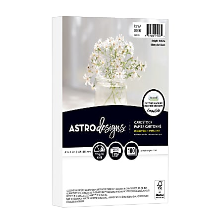 Astrodesigns Cardstock, Bright White, 4-1/2” x 6-1/2”, 65 Lb, Pack Of 100 Sheets