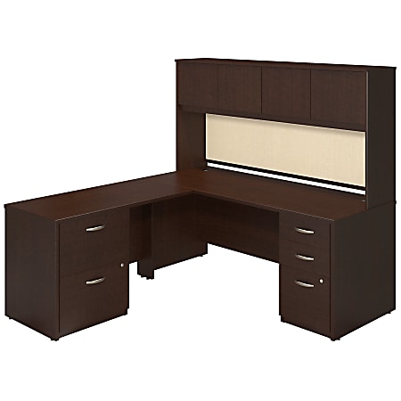 Bush Business Furniture Components Elite 72"W x 30"D L-Shaped Desk And Hutch With 48"W Return And Storage, Mocha Cherry, Premium Installation