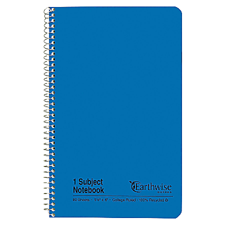 Esselte® 100% Recycled, Wirebound Notebook, College Ruled, 80 Sheets, 6" x 9 1/2", Blue