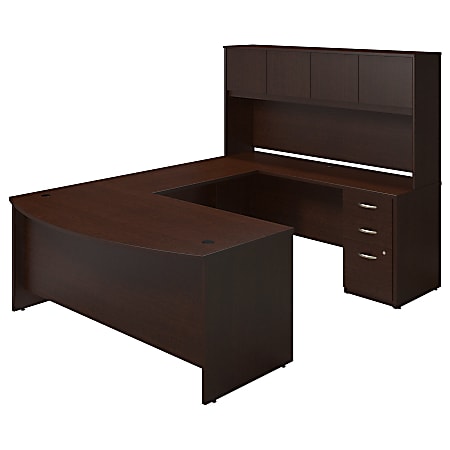 Bush Business Furniture Components Elite 72"W Bow-Front U-Shaped Desk With Storage, Mocha Cherry, Premium Installation