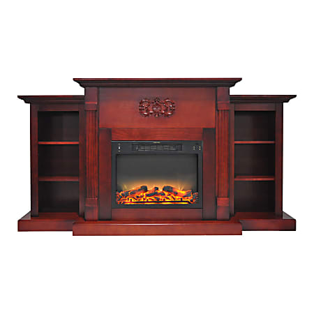Cambridge® Sanoma Electric Fireplace With Built-In Bookshelves And Enhanced Log Display, Cherry