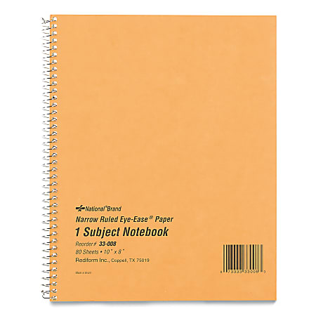 Rediform One-Subject Narrow Ruled Notebook - 80 Sheets - Coilock - Ruled Red Margin - 16 lb Basis Weight - 8" x 10" - Green Paper - Brown Cover - Board Cover - Micro Perforated, Subject, Punched - 1Each