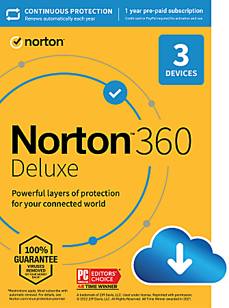 Norton™ 360 Deluxe, For 3 Devices, 1 Year Subscription, Windows®, Download