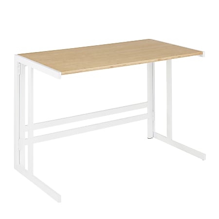 LumiSource Roman 45"W Office Computer Desk, White/Natural