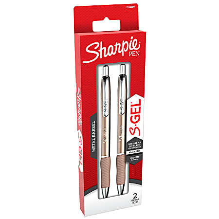 Sharpie® S-Gel Metal Barrel Gel Pens, Medium Point, 0.7 mm, Champagne Barrel, Black Ink, Pack Of 2 Pens