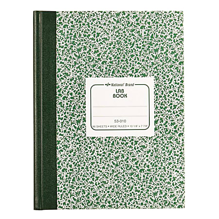Rediform Center Sewn Lab Notebook - 96 Sheets - Sewn - 7 1/8" x 10 1/8" - White Paper - Green Cover Marble - Recycled - 1Each