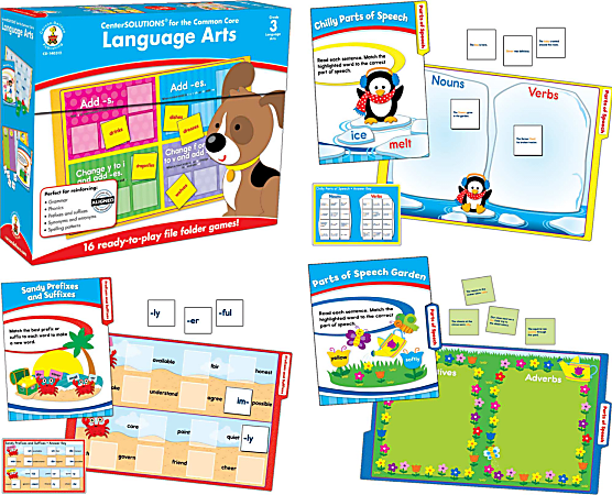 Carson-Dellosa CenterSOLUTIONS® File Folder Games — Language Arts, Grade 3, Box Of 16