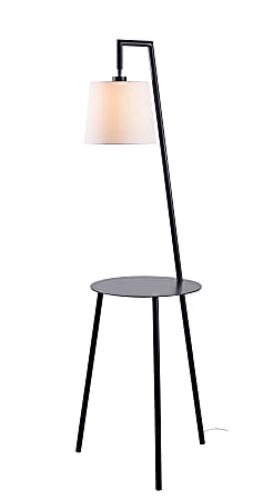 Kenroy Home Obsidian Floor Lamp With Tray, 60-1/4"H, White Shade/Black Base