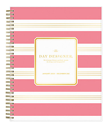 Day Designer® Daily/Monthly Planner, 10" x 8", Refined Stripe Pink Frosted, January To December 2020, 116879