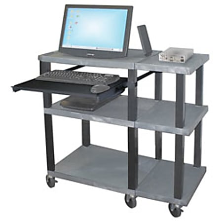 Tuffy Wide-Platform Presentation Station With Open Shelves, 42"H x 36"W x 18"D, Gray