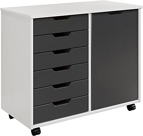 Trendfurn Omnia 1 Door Roll Cart 6 Drawers 25 34 x 31 13 WhiteGray