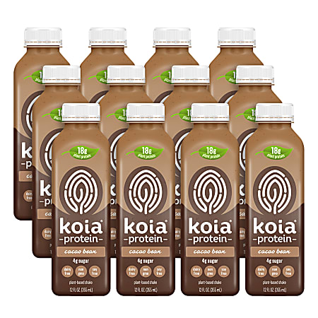 Koia Cacao Bean Protein Shakes, 12 Oz, Pack Of 12 Shakes
