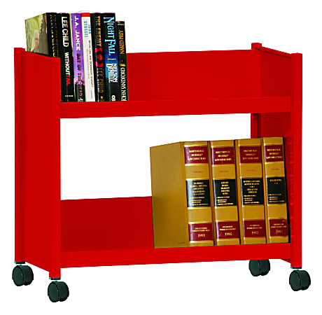 Sandusky® Book Truck, Single-Sided With 2 Sloped Shelves, 25"H x 29"W x 14"D, Red