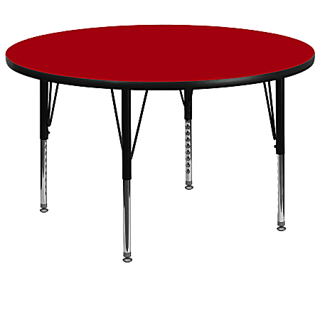 Flash Furniture Round Thermal Laminate Activity Table With Short Height-Adjustable Legs, 25-1/8" x 60", Red