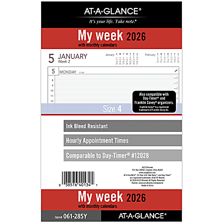 AT-A-GLANCE® 2026 Weekly Planner Refill, Loose-Leaf, Desk Size, 5 1/2" x 8 1/2"