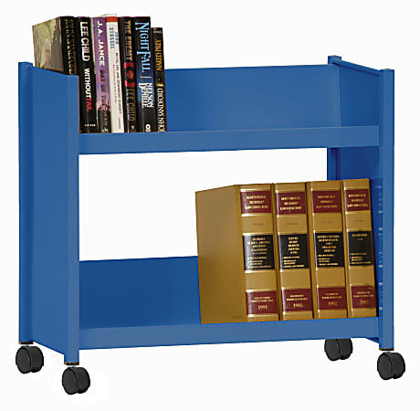 Sandusky® Book Truck, Single-Sided With 2 Sloped Shelves, 25"H x 29"W x 14"D, Blue