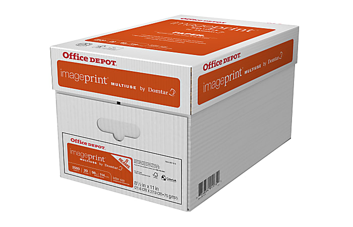 Office Depot® ImagePrint® Multi-Use Printer & Copy Paper, White, Letter (8.5" x 11"), 2500 Sheets Per Case, 20 Lb, 98 Brightness, FSC® Certified, Case Of 5 Reams