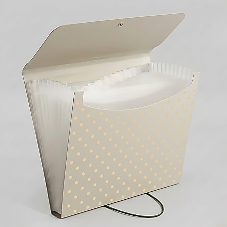 Office Depot&reg; Brand 13-Pocket Poly Expanding File, Letter Size, Warm Beige/Quiet Dots