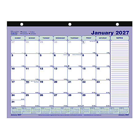 2027 Brownline Monthly Desk Pad Calendar, 11" x 8-1/2", Blue/White, January To December, C181721, Total Qty 1