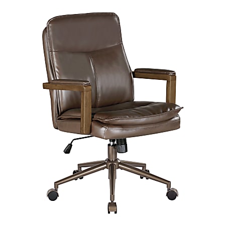 Office Star Woodlands Faux Leather High-Back Executive Office Chair, Chocolate