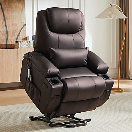 Bestier PU Leather Power Lift Recliner With 8-Point Massage And Heating, Brown