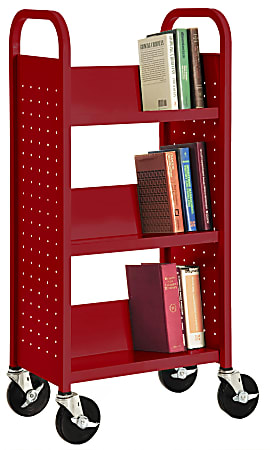 Sandusky® Book Truck, Single-Sided With 3 Sloped Shelves, 46"H x 18"W x 14"D, Red