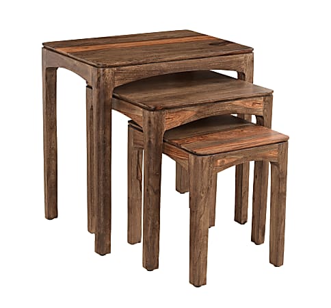 Coast to Coast Thane Nesting End/Accent Tables, 25"H x 24"W x 15"D, Waverly Light Natural Sheesham, Set Of 3 Tables