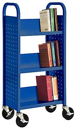 Sandusky® Book Truck, Single-Sided With 3 Sloped Shelves, 46"H x 18"W x 14"D, Blue