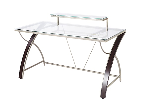 Realspace® Axley 55”W Glass Computer Desk, Cherry/Silver